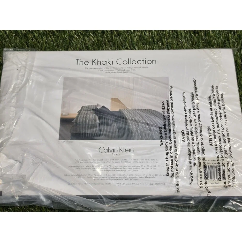 Vtg CALVIN KLEIN KHAKI COLLECTION TWIN FLAT & Fitted SHEETS Water Weeds Flint *
